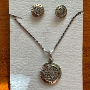 Pandora silver necklace and earring set,  with 17" chain,